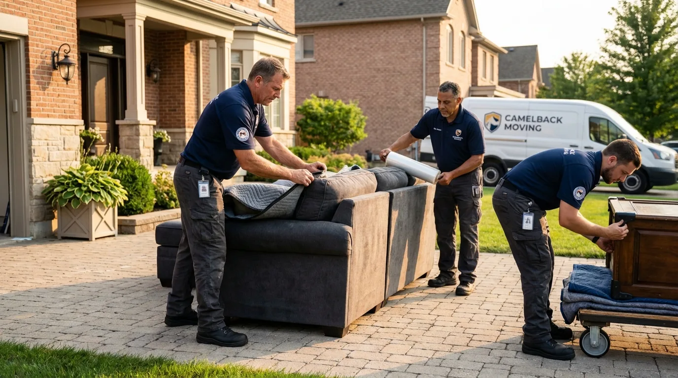 Large estate moving crew wrapping furniture in Riverside, CA