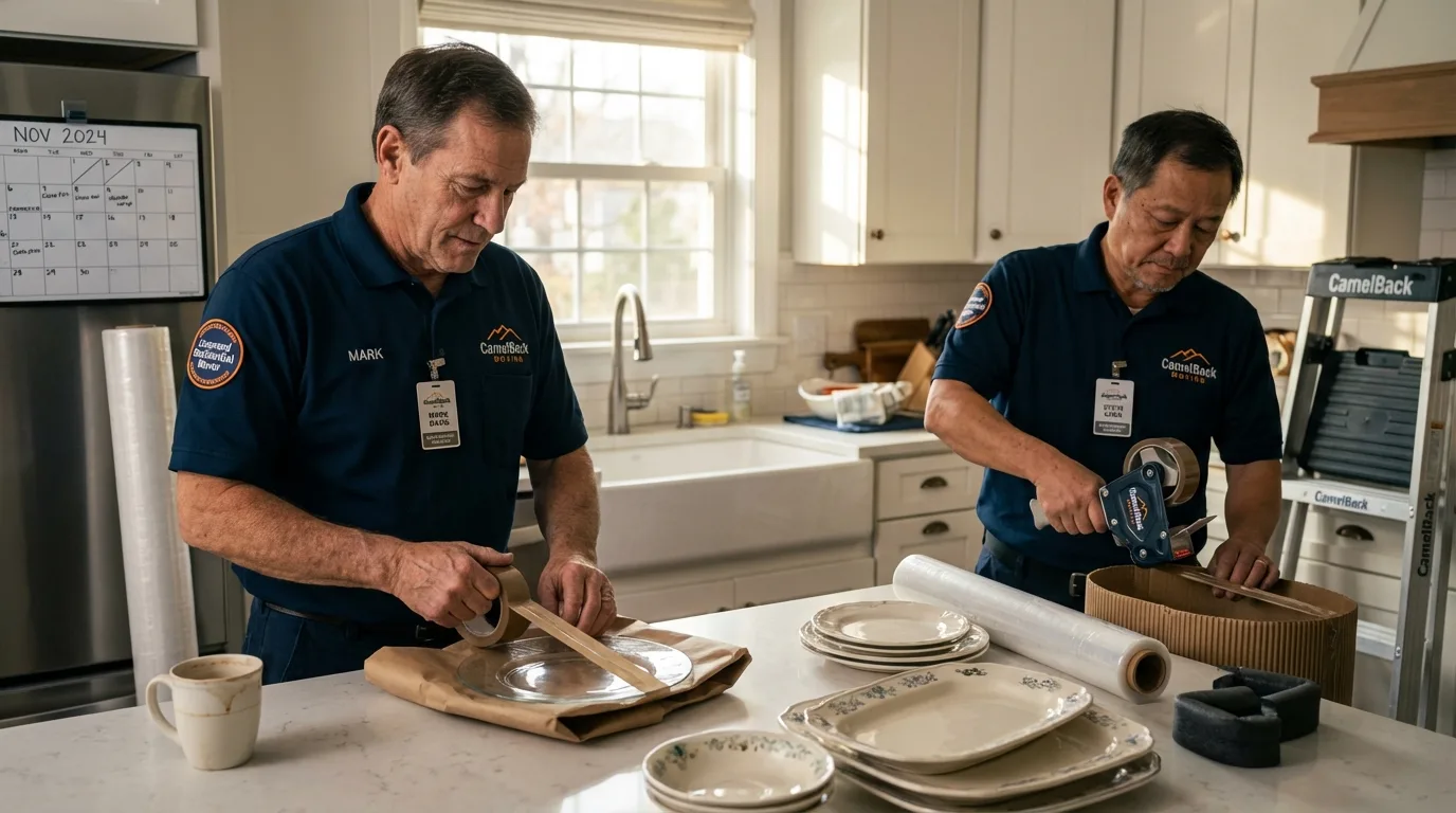 Professional crew packing kitchen dishware in Riverside, CA